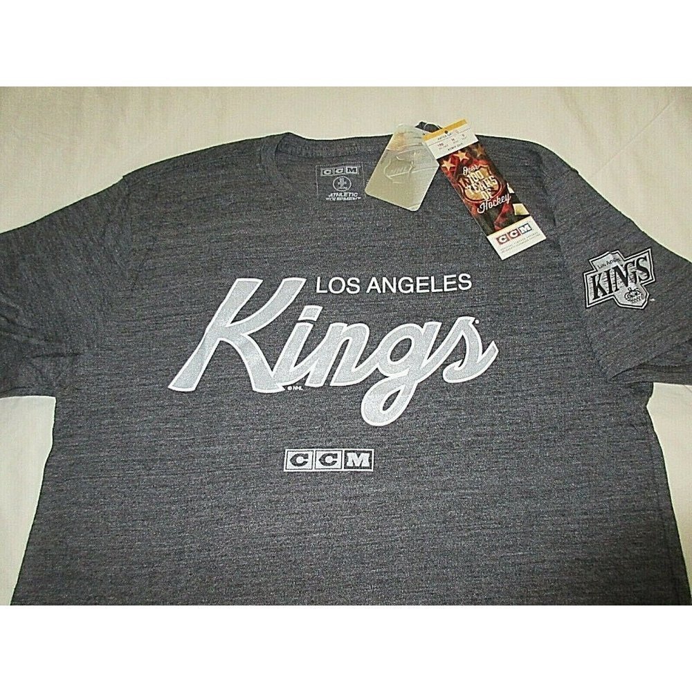 Los Angeles Kings NHL CCM Men's SS Logo T Shirt Grey Silver White Size Small NWT
